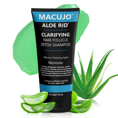 Macujo Aloe Rid detox shampoo bottle detail showing propylene glycol relevance for cleansing