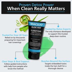 Macujo Aloe Rid detox shampoo applied to wet hair during cleansing routine