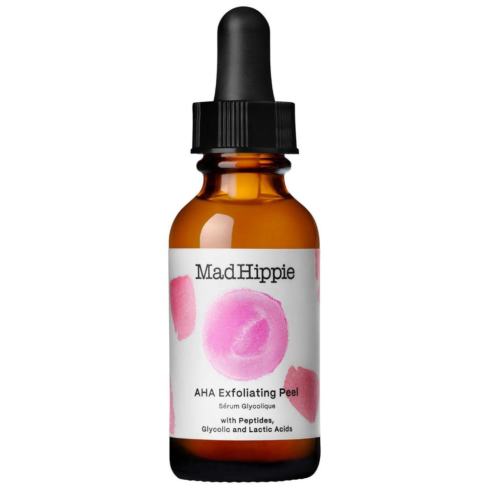 Mad Hippie AHA Exfoliating Peel bottle showing dual acids for brighter, smoother skin