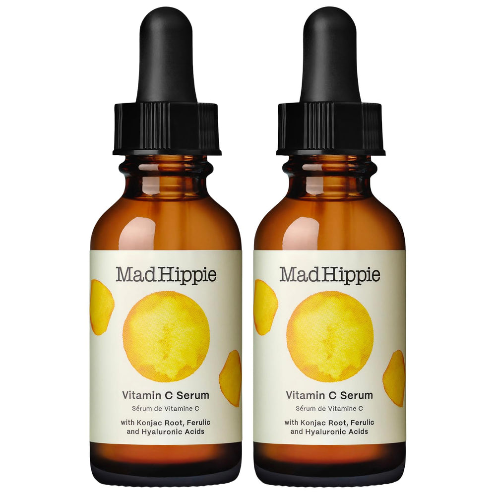 Mad Hippie Vitamin C Serum bottle shows glow-enhancing hydration for bright skin.