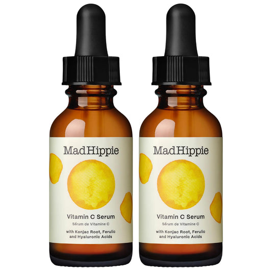 Mad Hippie Vitamin C Serum bottle shows glow-enhancing hydration for bright skin.