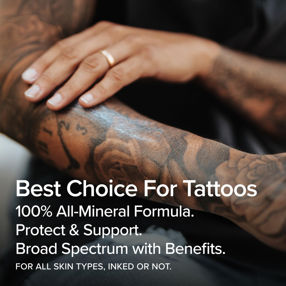 Tattoo balm and daily lotion pairing with Mad Rabbit Defend sunscreen.