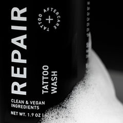 Mad Rabbit fragrance-free tattoo wash foam demonstrating gentle cleansing for healing skin.