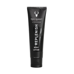 Mad Rabbit Replenish Tattoo Body Lotion bottle shown for daily hydration on clean skin