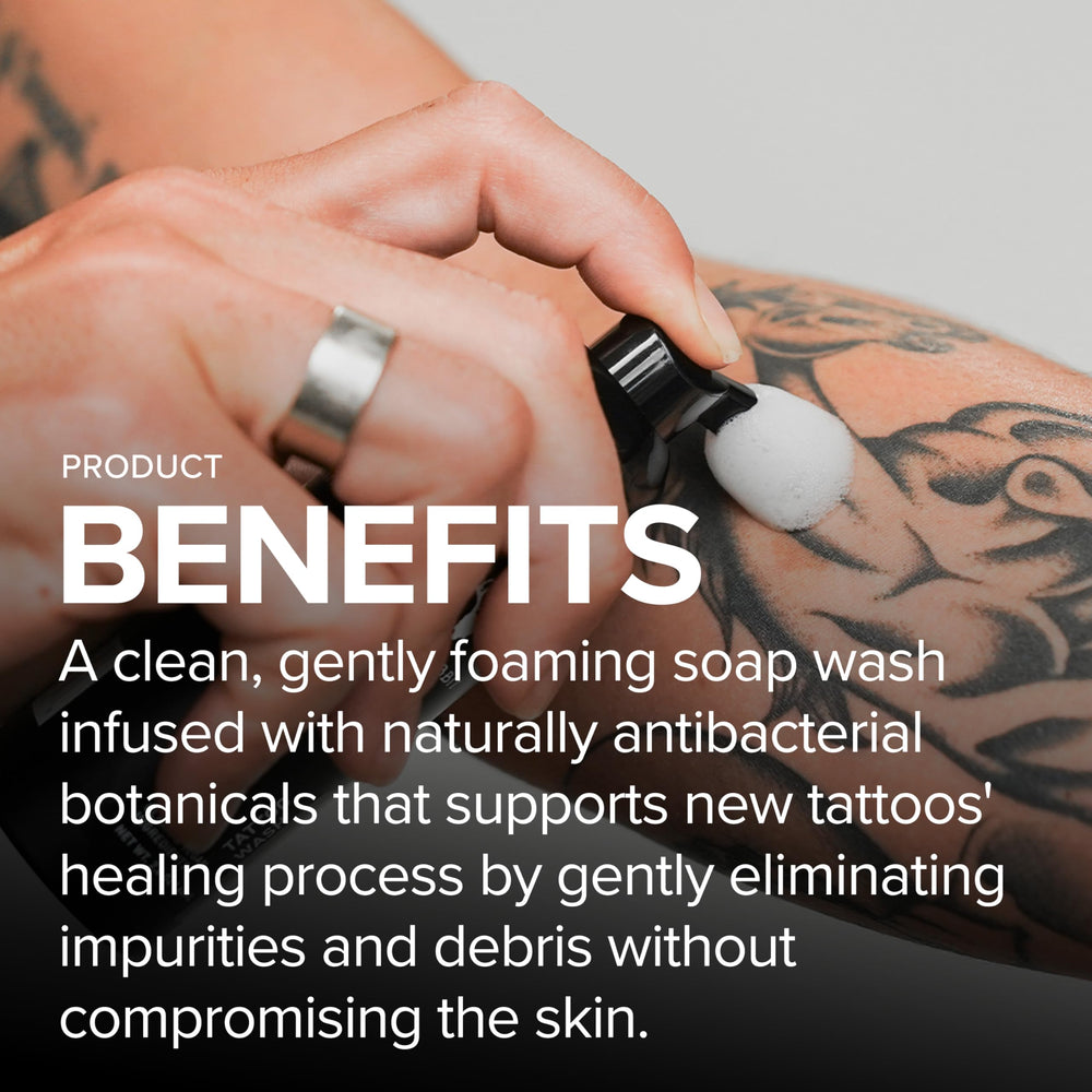 Mad Rabbit vegan tattoo wash close-up emphasizing clean, skin-safe formula for recovery.