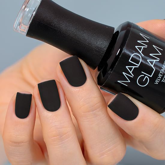 Packaging shot of Madam Glam Velvet Matte Top Coat vegan cruelty-free line