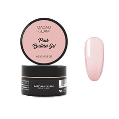 Madam Glam pink builder gel in a jar for vibrant home manicure color