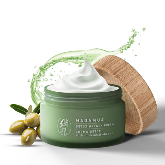 MADAMUA Detox Antioxidant Moisturizer bottle pump shows light daily hydration for dry skin