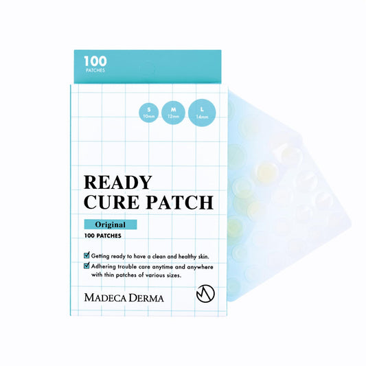 Madeca Derma Ready Cure Patch packaging showing 100 patches for acne care