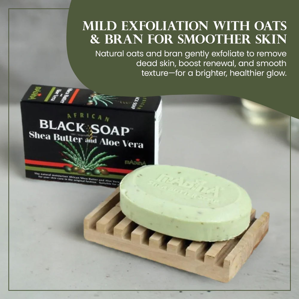 Shea butter and aloe in Madina soap for soothing moisture