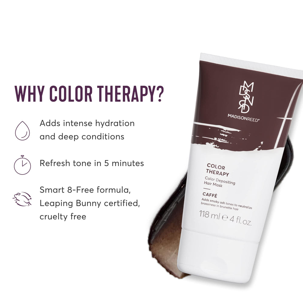 Madison Reed Color Therapy Caffé bottle showing color deposit for brown tones.