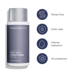 Madison Reed frizz-away conditioner being applied to hair for smoother lengths.
