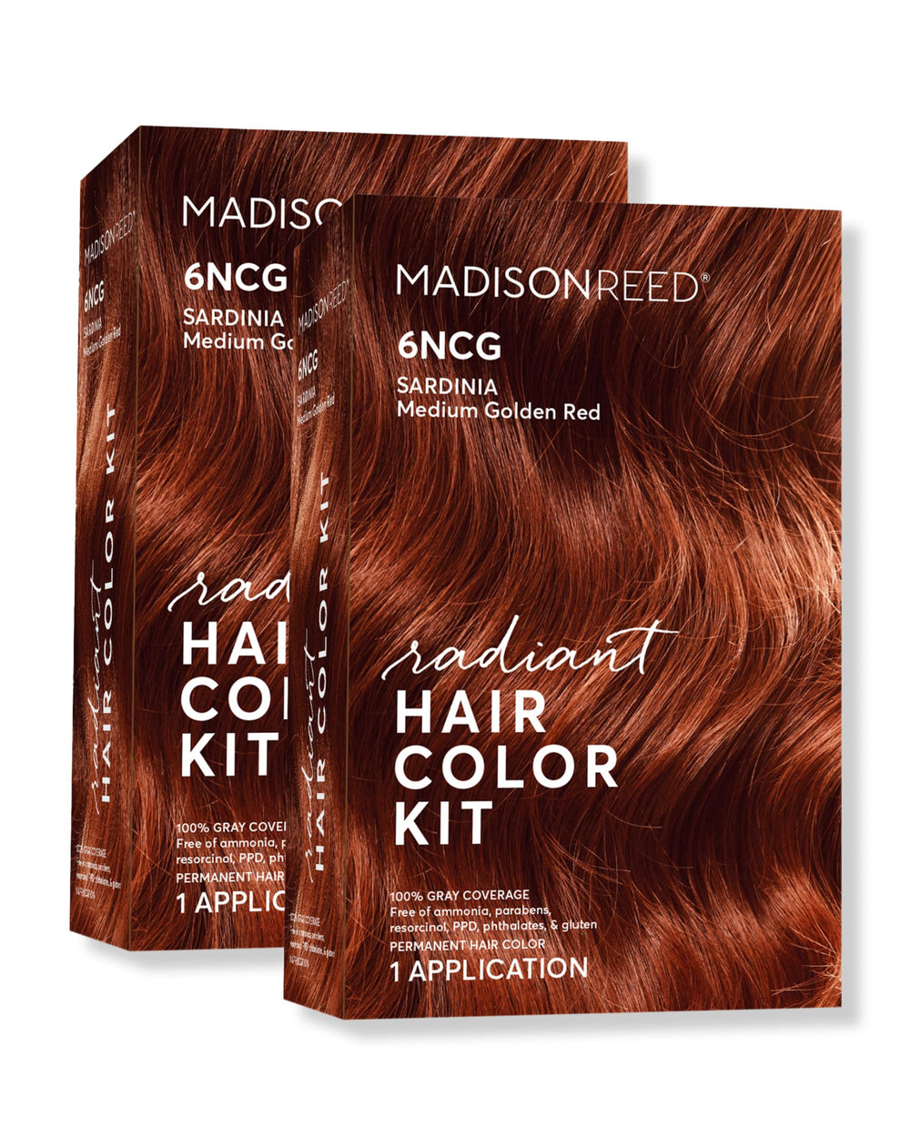 Madison Reed Radiant Color Kit with 6NCG medium golden red copper tones for dimensional gray blending.