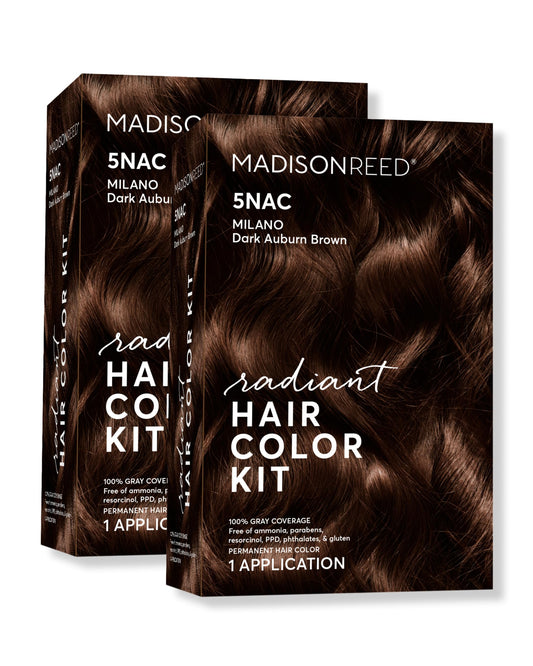 Madison Reed Radiant Color Kit applies dark chocolate brown 5NAC for a natural blend.