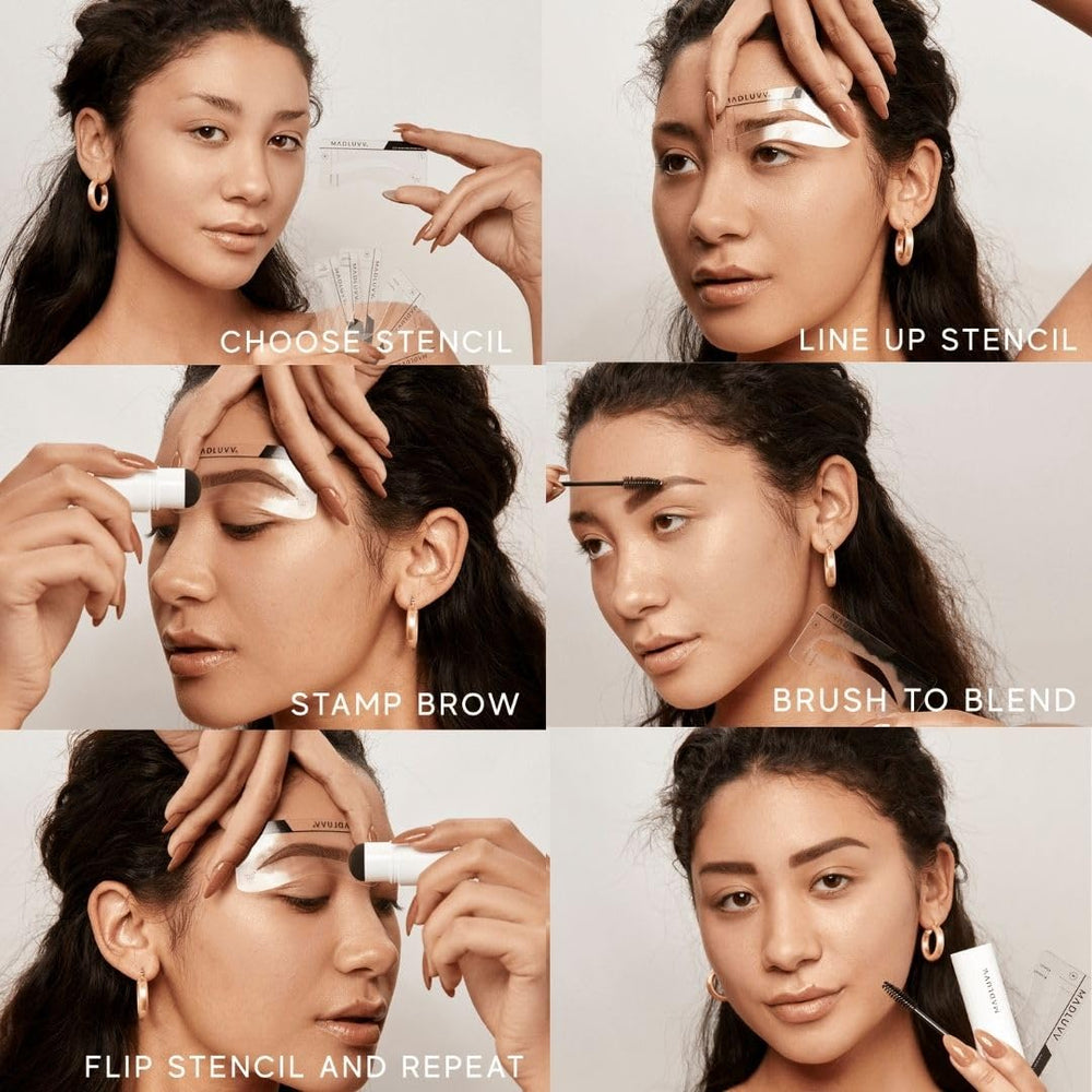 MADLUVV Brow Stamp Kit water-resistant formula stays put during activities.