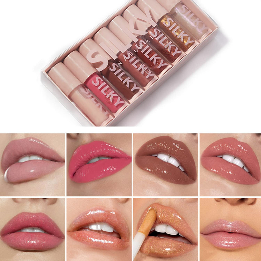 MAEPEOR 8-piece shimmering lipgloss set for vibrant daytime looks