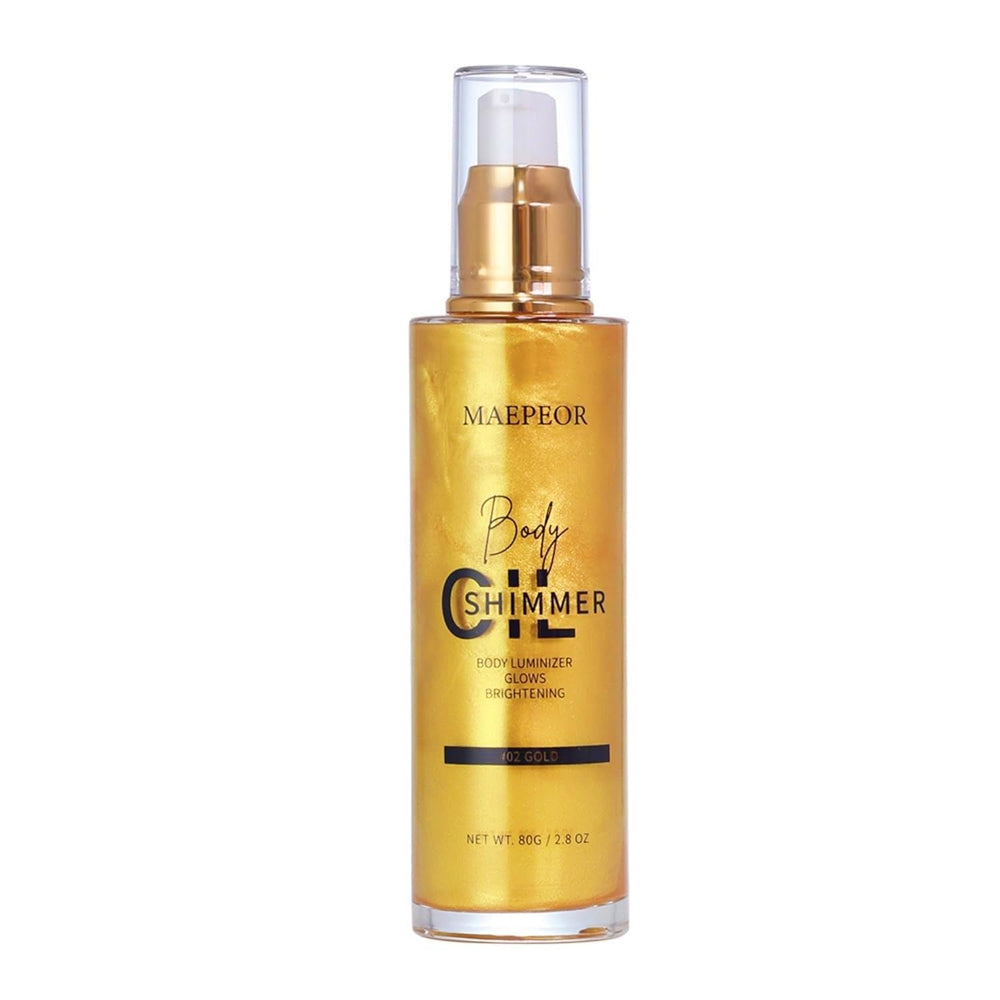 MAEPEOR Shimmer Body Luminizer 02 Gold bottle close up for radiant glow
