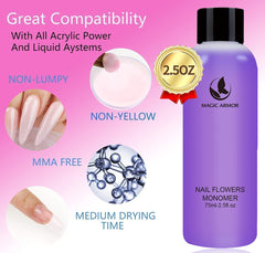 Magic Armor quick-dry monomer bottle illustrating 3–5 minute set for efficiency