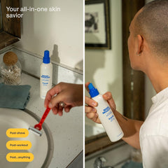 Magic Molecule Hypochlorous Acid Spray used on eyelids demonstrates gentle cleansing