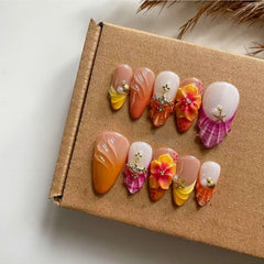 MAGLFELL luxury medium almond 3D nails shown for an elegant at-home manicure
