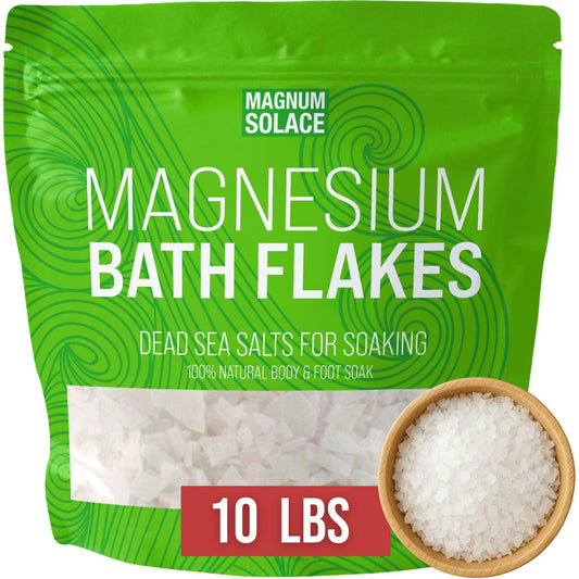 Magnum Solace bath magnesium flakes in a bag for a relaxing soak.