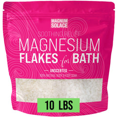Magnum Solace magnesium flakes container ready for a bath soak.
