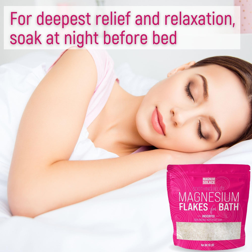 Magnum Solace magnesium cream beside flakes for aftercare.