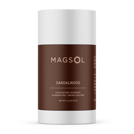 MAGSOL Magnesium Deodorant bottle showing aluminum-free formula for sensitive skin