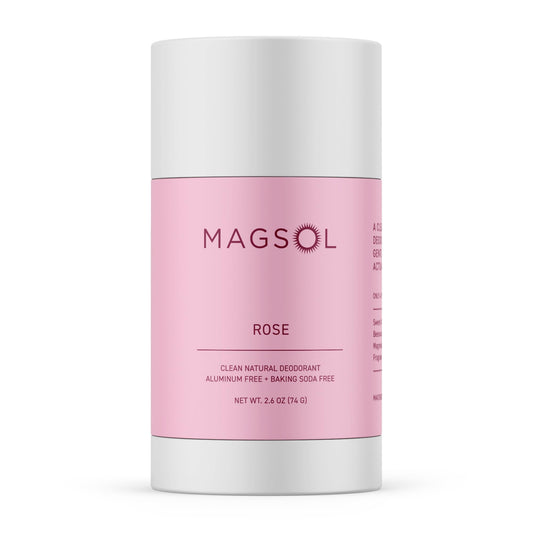 MAGSOL Rose deodorant application demonstrating smooth glide for daily freshness.