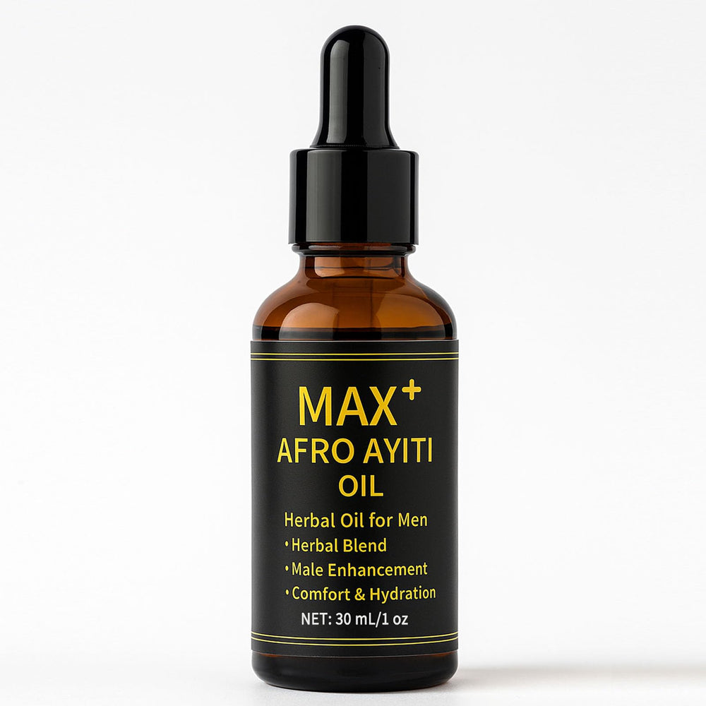 Maidlure Max+ Afro Ayiti Oil bottle close-up showing vitality-friendly herbal blend