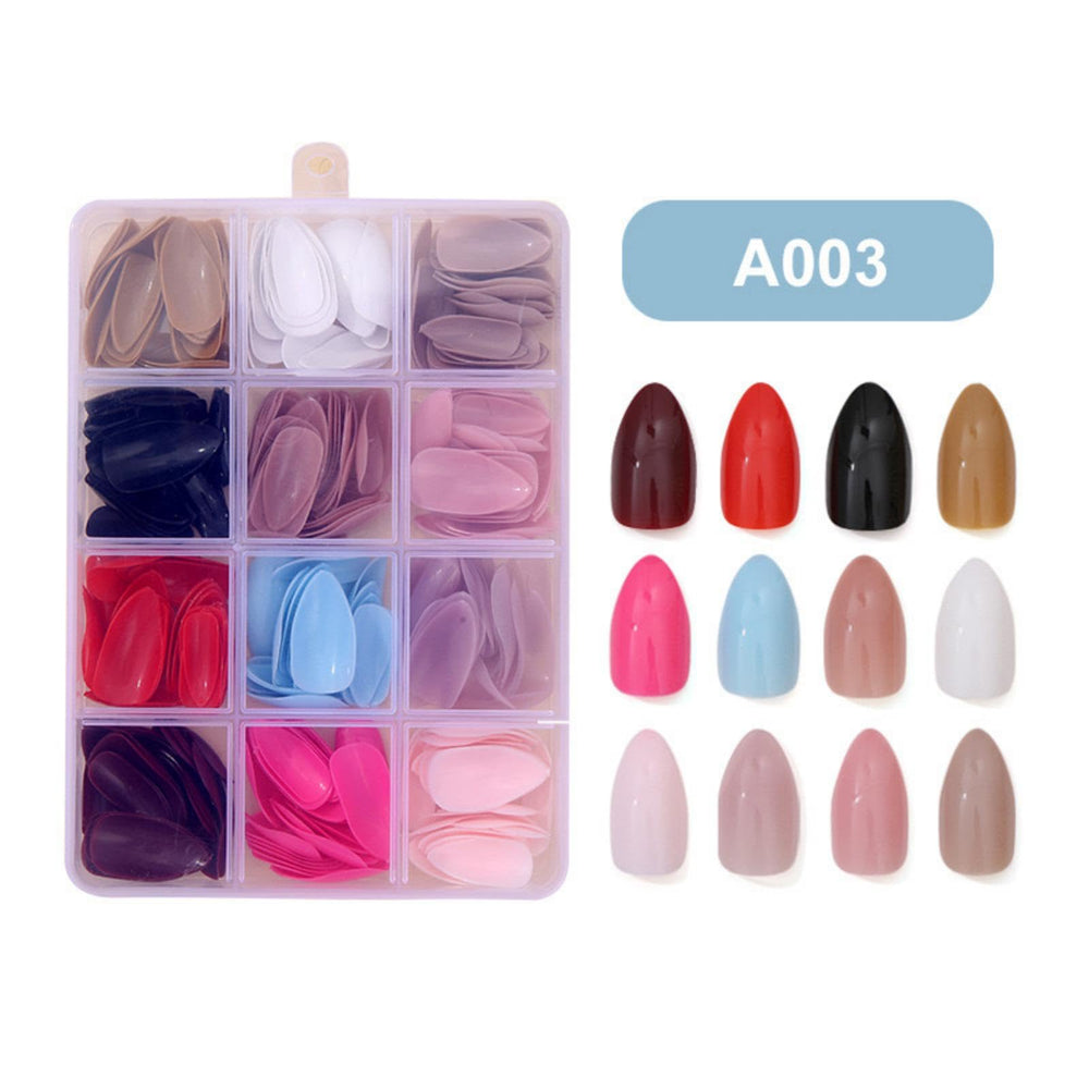 Maigitur natural-look press-on nails with thicker tips and curved edges.