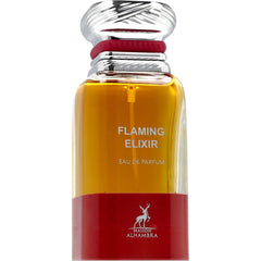 Smoky wood base and Cyprus oil cues in Flaming Elixir packaging design.