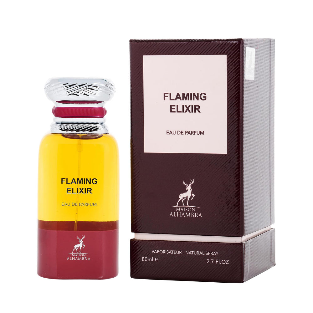 Elegant Maison Alhambra Flaming Elixir boxed presentation suitable for a thoughtful gift.