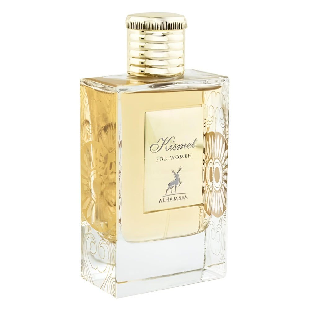 Maison Alhambra Kismet 3.4 oz EDP bottle with luxurious gold cap, ideal for evening wear.
