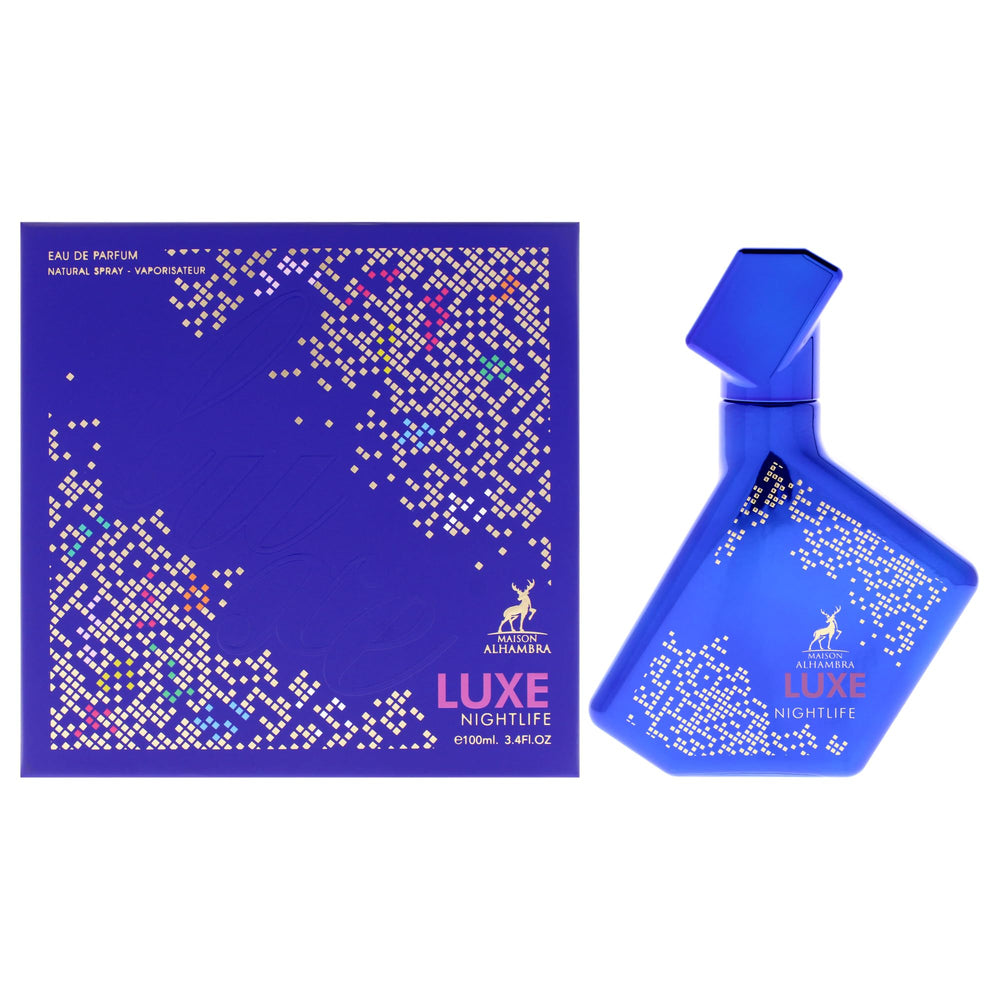 Maison Alhambra Luxe Nightlife bottle pour showing smoky, contemporary evening presence