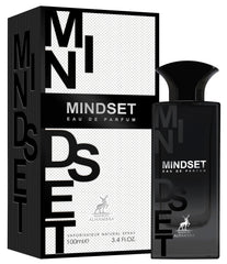 Maison Alhambra Mindset bottle tilted, emphasizing amber-tonka base and long lasting warmth
