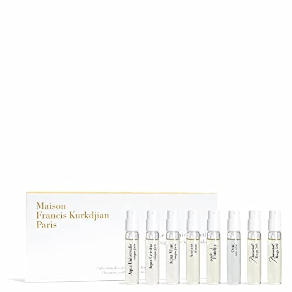 Maison Francis Kurkdjian Discovery Collection for Her eight bottles display for on-the-go testing and gifting.