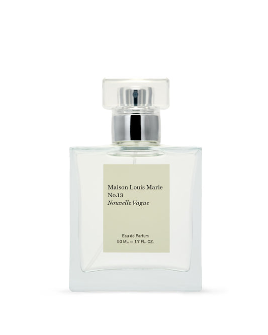 Maison Louis Marie No.13 Nouvelle Vague bottle closeup, luxury finish for everyday fragrance.