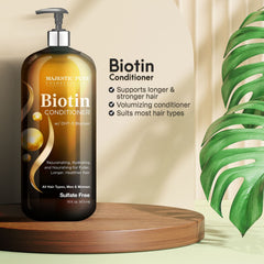 Majestic Pure Biotin Conditioner being applied by hand for easy conditioning