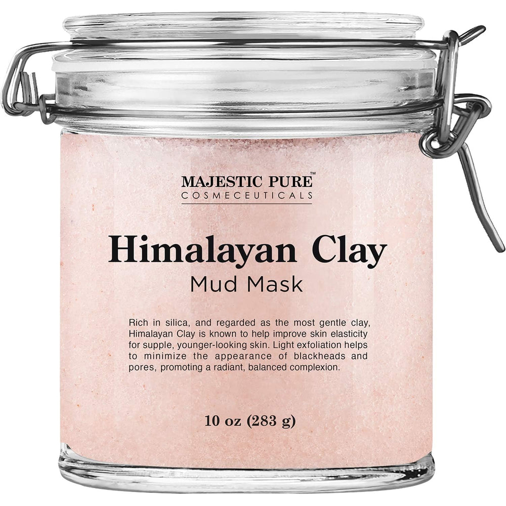Majestic Pure Himalayan Clay Mud Mask packaging shown for detox skincare routine