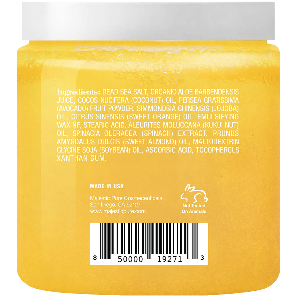 Application scene of Majestic Pure Sweet Orange Body Scrub on damp skin.