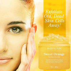 Close-up of creamy scrub texture from Majestic Pure Sweet Orange Body Scrub.