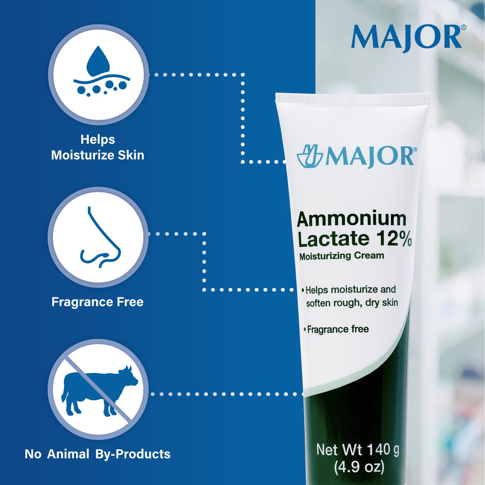MAJOR ammonium lactate 12% cream label close-up showing fragrance-free formula.
