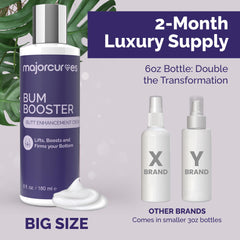 Bottle and box ready for your self-care routine with Major Curves Bum Booster Cream.