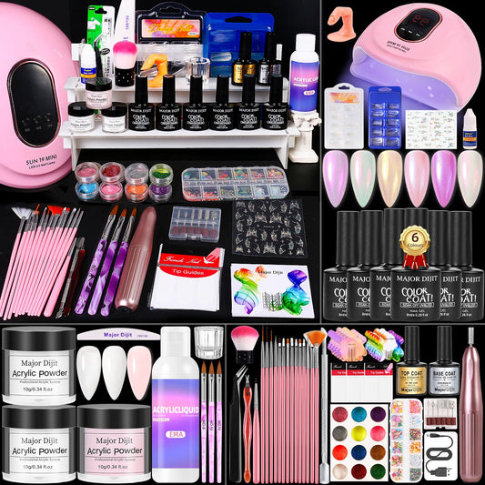 Major Dijit acrylic nail kit starter set with white pink clear powders for versatile at-home manicures