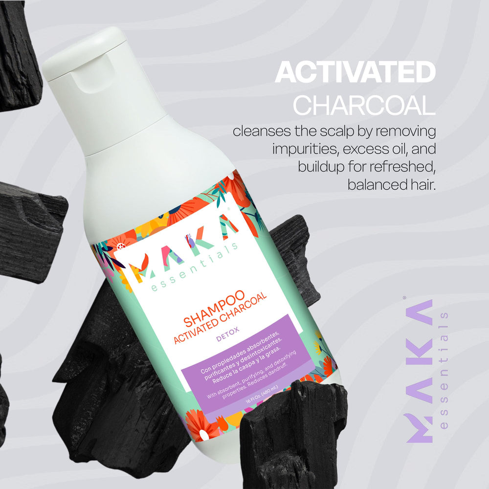 Maka Essentials daily detox bottle suggests buildup removal for fresher roots