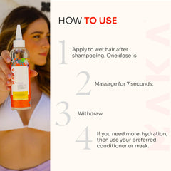 MAKA Essentials Lamellar Water on hair application scene shows silky, manageable strands