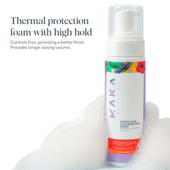 Maka Essentials root-lift-foaming-mousse at the roots delivers instant volume.