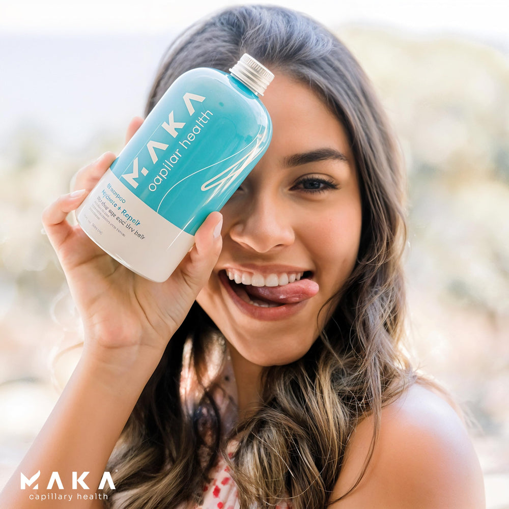 Maka Capilar Health moisturizing shampoo after-use-hair showing smoother, less frizzy texture.
