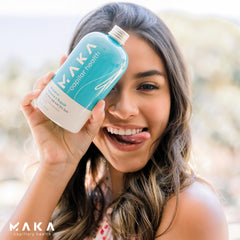 Maka Capilar Health moisturizing shampoo after-use-hair showing smoother, less frizzy texture.